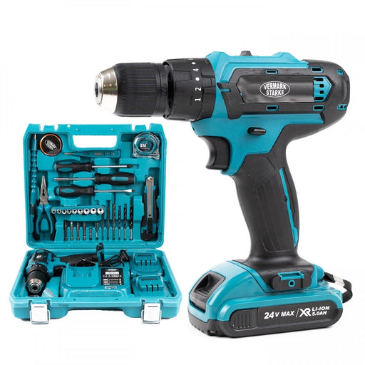 Trusa bormasina cu percutie MAKITA 24V, 5ah, 2 acumulatori, incarcator, 25 accesorii