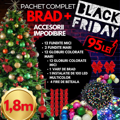 Brad artifical 180 190 si 200 cm cu suport metalic si accesorii incluse pentru impodobit si instalatie CADOU BLACKFRIDAY